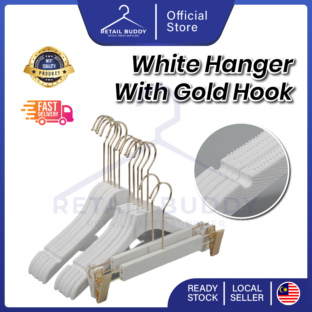 Gold Hook White Hanger With Clips Retail Buddy
