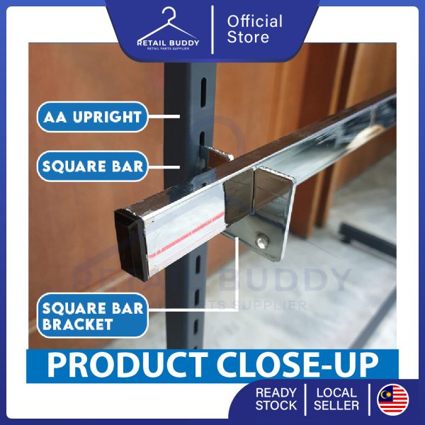 Bracket Bar Rata Chrome Steel AA Square Bar Bracket Holder for Upright Shelf Display ...